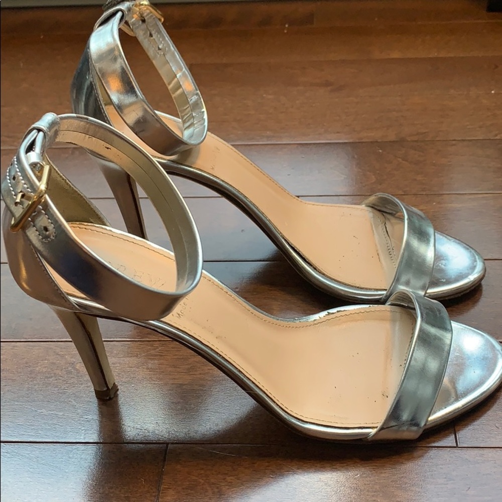 J. Crew silver leather sandal heels